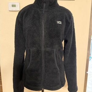 Billabong Black Unisex Medium Fleece Zip Up Jacket Pockets Sherpa Winter Warm